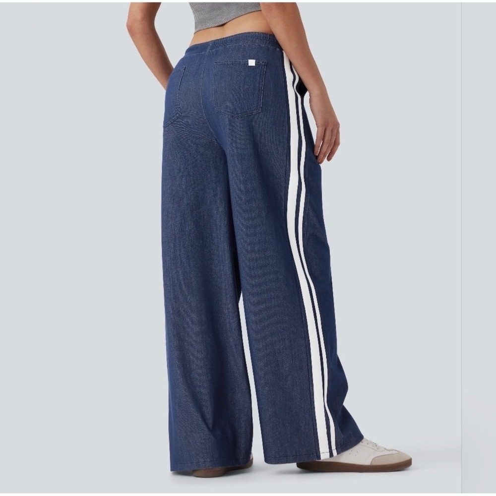 💙👖HALARA Navy Wide Leg Track Pants with White Side Stripes - Picture 4 of 11